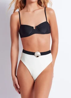 Sale - Seashell High Cut Bikini Bottom - Black/white Bikini