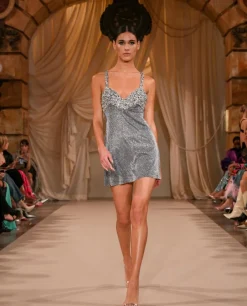 Hot - Stardust Hand Beaded Mini Dress - Silver Dresses | Mini Dresses