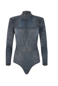Online - Stardust Mock Neck Bodysuit - Silver Bodysuits