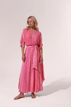 New Poupette St. Barth - Long Dress Adha - Pink Batik Stripe Dresses | Long Dresses