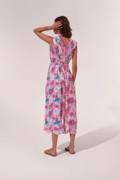 Hot Poupette St. Barth - Long Dress Agnes - Pink Flower Mix Dresses | Long Dresses