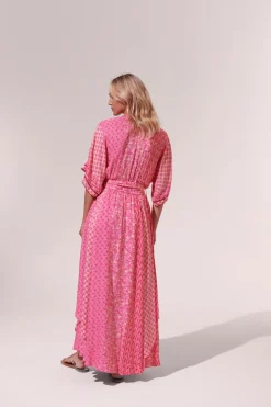 New Poupette St. Barth - Long Dress Adha - Pink Batik Stripe Dresses | Long Dresses