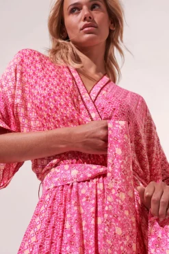 New Poupette St. Barth - Long Dress Adha - Pink Batik Stripe Dresses | Long Dresses