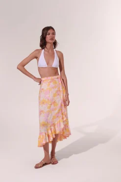 Outlet Poupette St. Barth - Long Skirt Aude - Yellow Flower Mix Long Skirts