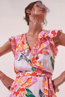 Fashion Poupette St. Barth - Midi Dress Aude - Orange Macro Peony Dresses | Florals