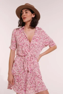 New Poupette St. Barth - Mini Dress Bettina - Pink Graffiti Dresses | Mini Dresses