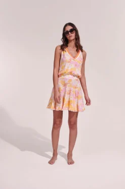 New Poupette St. Barth - Mini Dress Agathe - Yellow Flower Mix Dresses | Mini Dresses