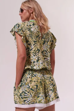 New Poupette St. Barth - Short Jumpsuit Sasha - Green Tropical Rompers | Pants Jumpsuits