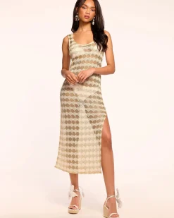 Clearance - Angely Crochet Coverup Midi Dress - Gold Crochet Coverups | Midi