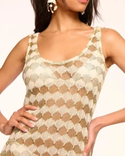 Clearance - Angely Crochet Coverup Midi Dress - Gold Crochet Coverups | Midi