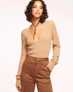 Discount - Aurinda V Neck Sweater - Saddle Sweaters & Knits