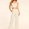 Best - Carly Pleated Linen Pant - White Floral Pants