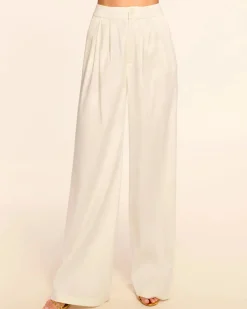 Best - Carly Pleated Linen Pant - White Floral Pants
