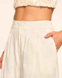 Best - Carly Pleated Linen Pant - White Floral Pants