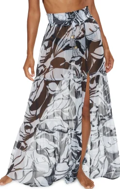 New - Cecelia Coverup Maxi Skirt - Black/White Palm Coverups | Long Skirts
