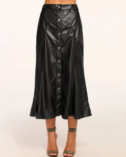Sale - Dale Faux Leather Midi Skirt - Black Long Skirts