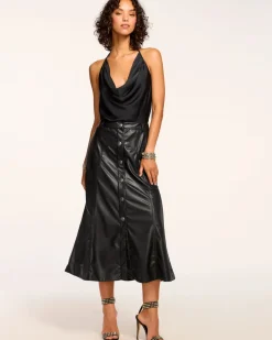 Sale - Dale Faux Leather Midi Skirt - Black Long Skirts