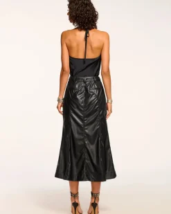 Sale - Dale Faux Leather Midi Skirt - Black Long Skirts
