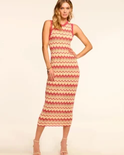 New - Declan Metallic Knit Midi Dress - Pink Chevron Midi | Midi Dresses