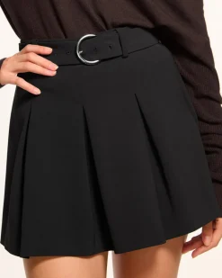 Online - Donia Pleated Belted Skort - Black Mini Skirts