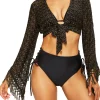 Clearance - Elvira Coverup Crop Top - Black/Gold Zigzag Coverups | Crop Tops