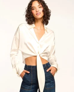 New - Farrah Silk Tie Front Blouse - Multiple Colors Blouses