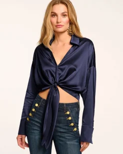 New - Farrah Silk Tie Front Blouse - Multiple Colors Blouses