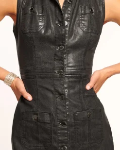 Fashion - Katalina Metallic Denim Dress - Black Metallic Dresses | Mini Dresses