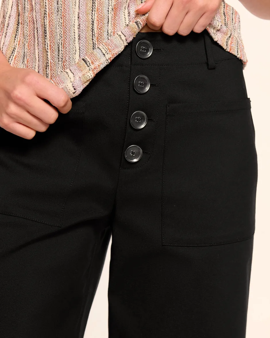 Fashion - Marjory Ankle Length Stretch Cotton Pant - Black Pants