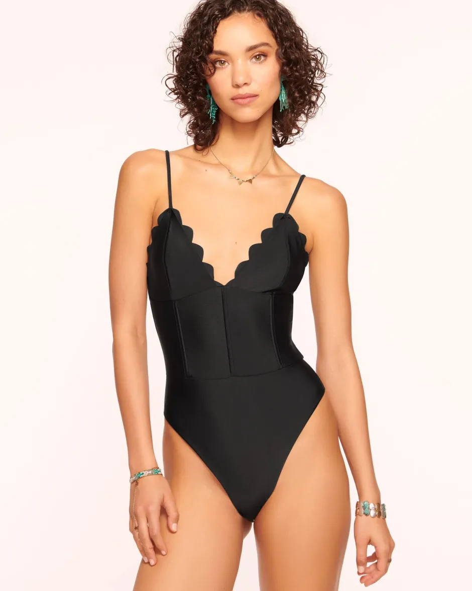 Online - Mikayla Scalloped One Piece Swimsuit - Black One Piece