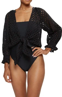 Clearance - Rashida Cutout Eyelet Coverup Top - Multiple Colors Coverups