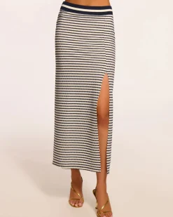 New - Venus Knit Midi Skirt - Navy Pucker Long Skirts