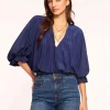 Sale - Vina V Neck Blouse - Navy Blouses