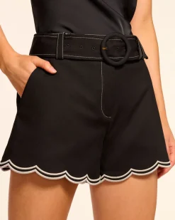 Online - Violeta Stretch Cotton Scalloped Mini Short - Black Shorts