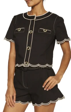Online - Violeta Stretch Cotton Scalloped Mini Short - Black Shorts