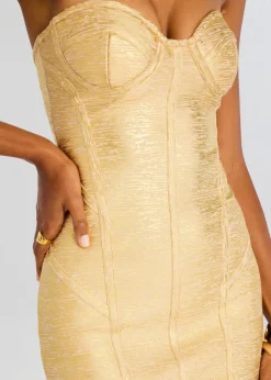 Fashion - Charlize Coated Knit Dress - Gold Dresses