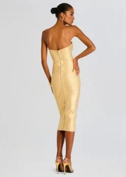 Fashion - Charlize Coated Knit Dress - Gold Dresses