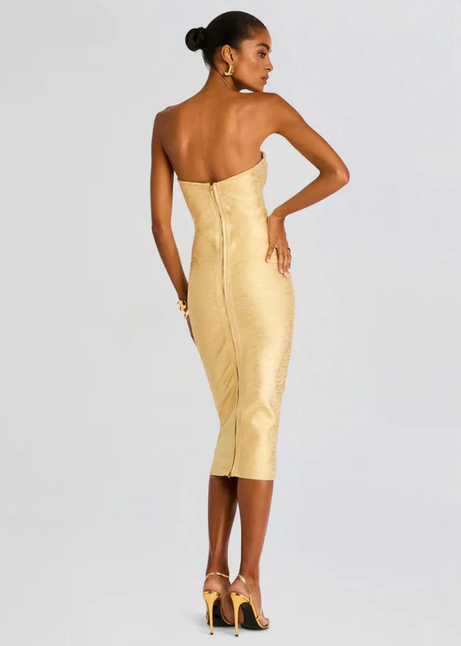 Fashion - Charlize Coated Knit Dress - Gold Dresses