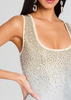 New - Essie Embellished Knit Dress - Winter White/Silver Midi | Midi Dresses