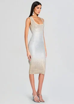 New - Essie Embellished Knit Dress - Winter White/Silver Midi | Midi Dresses