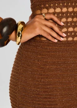 Discount - Jaycee Crochet Dress - Sepia/Bronze Midi | Midi Dresses