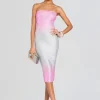 Outlet - Laina Embellished Knit Dress - Pink Silver Ombre Midi | Midi Dresses