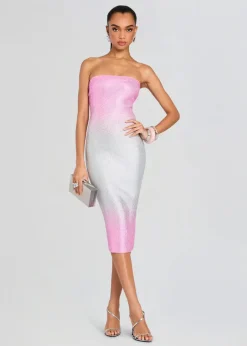 Outlet - Laina Embellished Knit Dress - Pink Silver Ombre Midi | Midi Dresses