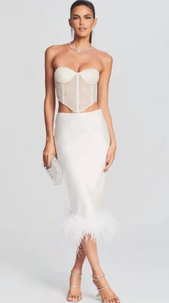 Online - Margery Embellished Bustier Top - White Crop Tops