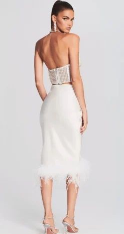 Online - Margery Embellished Bustier Top - White Crop Tops