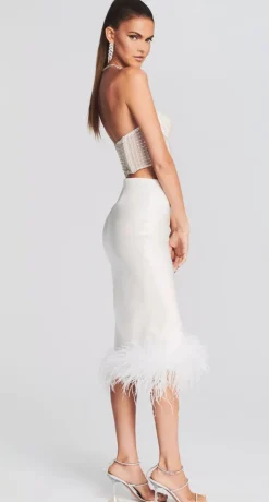 Online - Margery Embellished Bustier Top - White Crop Tops