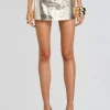New - Nandie Leather Skirt - Gold Mini Skirts