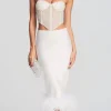 Clearance - Paula Feather Skirt - White Long Skirts