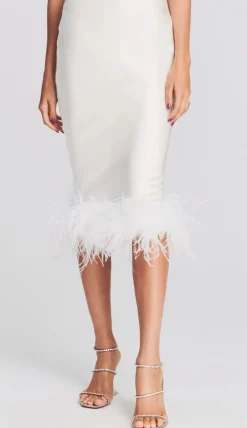 Clearance - Paula Feather Skirt - White Long Skirts