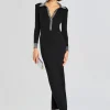 Online - Shareen Embellished Knit Dress - Black/Silver Long Dresses | Dresses